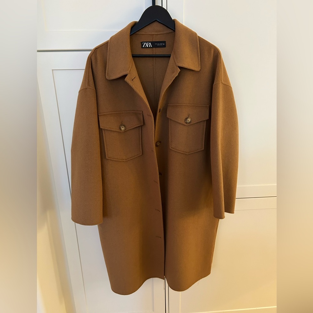 ZARA WOOL BLEND OVERSIZED OVERSHIRT JACKET CAMEL MIDI COAT